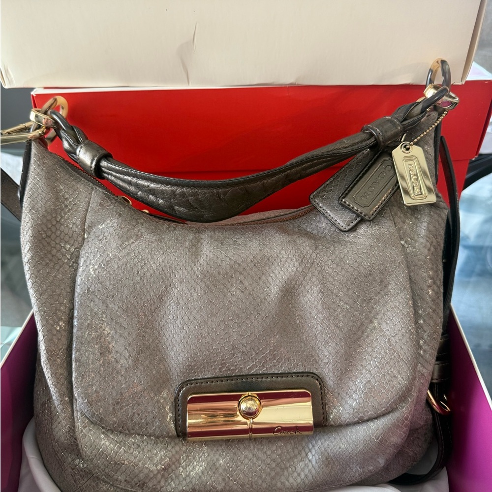 Coach Shimmering Silver Shoulder Bag